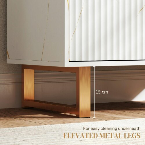 Wyld Haus Redi Sora White And Gold Elegant Sideboard With Ribbed Finish