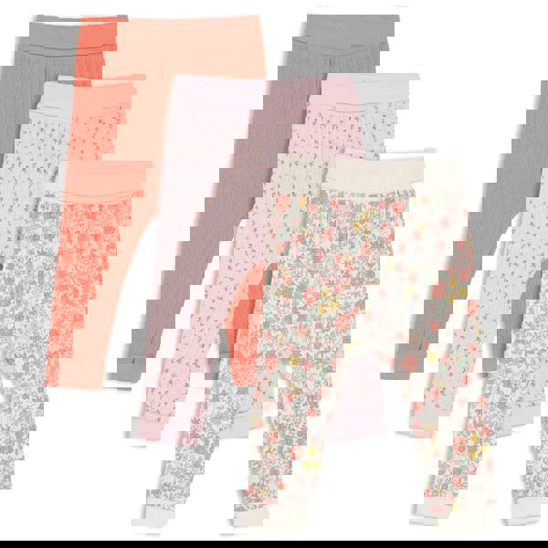 Mini Cuddles Baby Girls 3pk Floral Printed & Solid Leggings, Multicolour