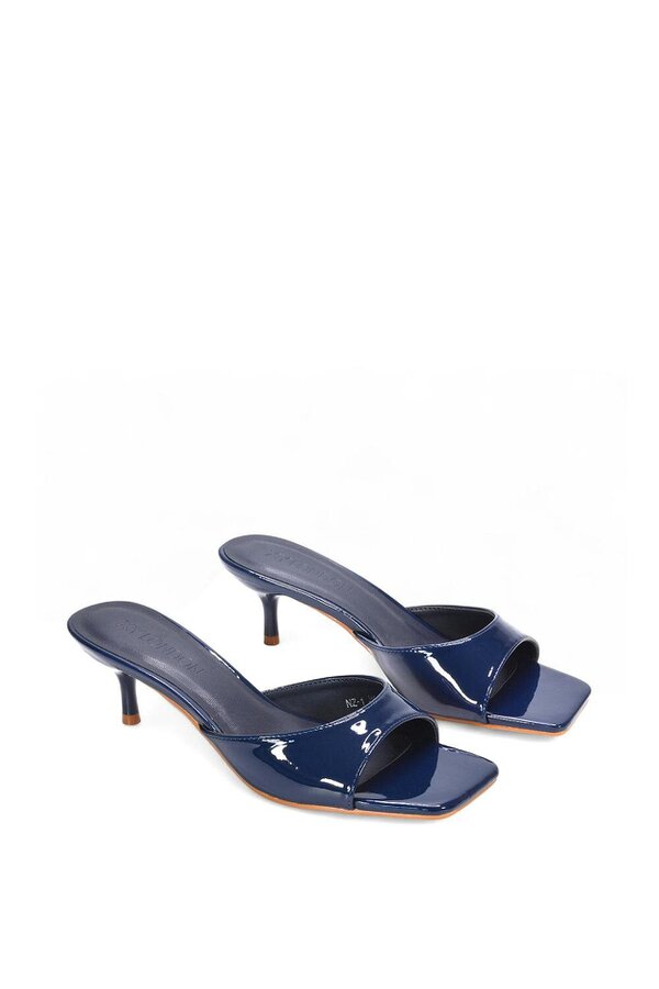 XY LONDON Square Toe Kitten Heel Slip On Heeled Sandal Mules