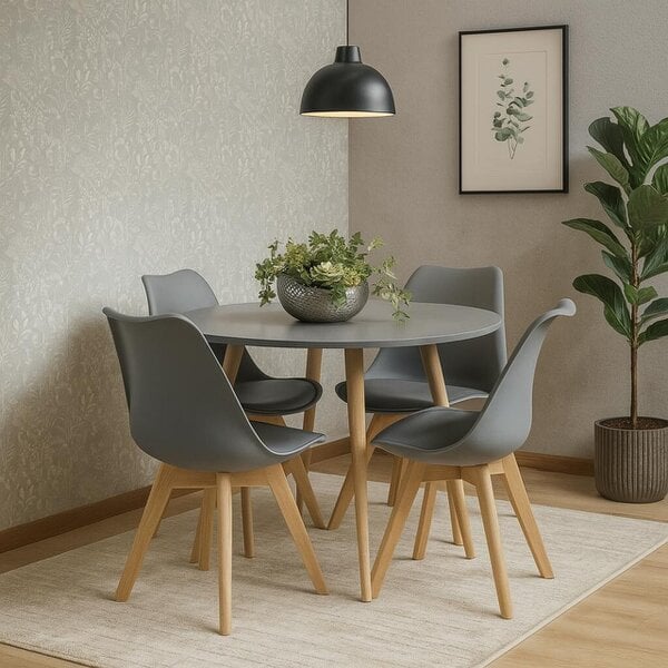 Kosy Koala Dining Table And 4 Chairs Grey Round Table With 4 Grey Plastic Chairs Dining Room Furniture