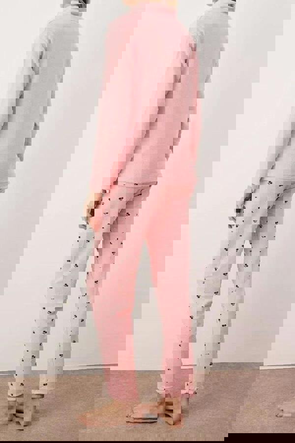 WOVCOR 2-Piece Cherry Patterned Zippered Soft Winter Waffle Knit Pajama Set