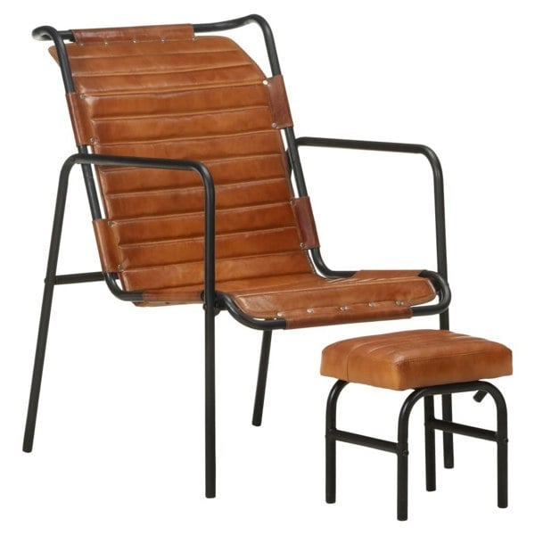 Berkfield Relaxing Armchair with a Footrest Brown Real Leather