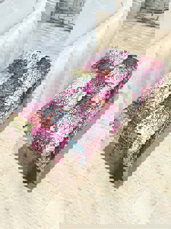 PREMIUM Elle PRINTED PATTERN FABRIC FOOTSTOOL POUFFE FOOTREST TABLE - ISTOOLS