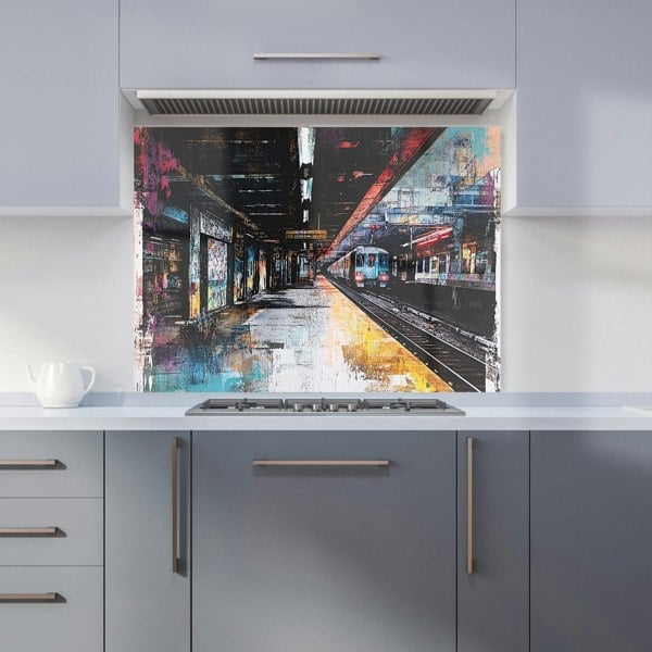 Warren Reed Urban City Train Station Glass Kitchen Splashback - 00032