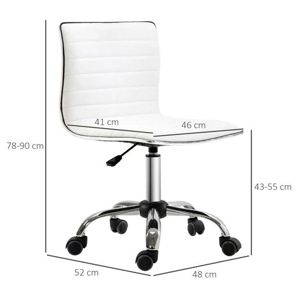 White armless mid-back swivel office chair with padded PU cushioning and chrome base