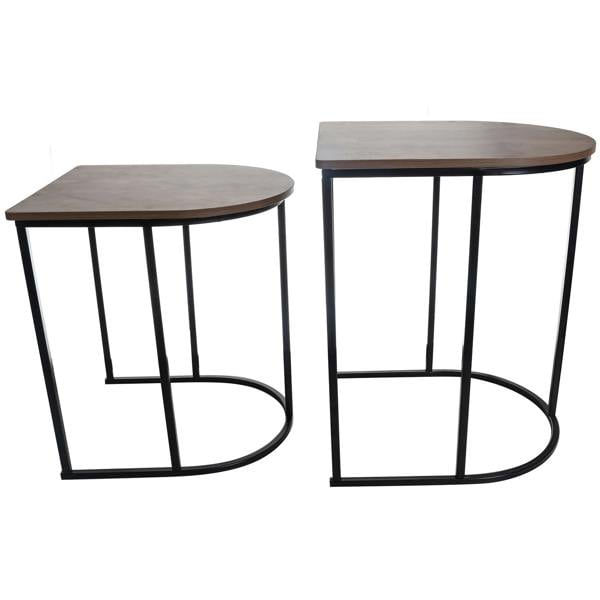 Gr8 Home Nest of 2 Coffee Table Metal Wooden Woodgrain Side Tables Set For Living Room