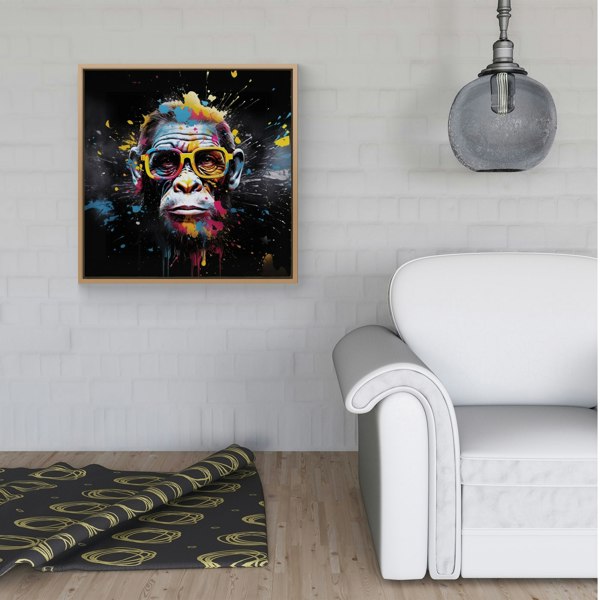 Warren Reed Coloured Splash Art Monkey Face Framed Canvas