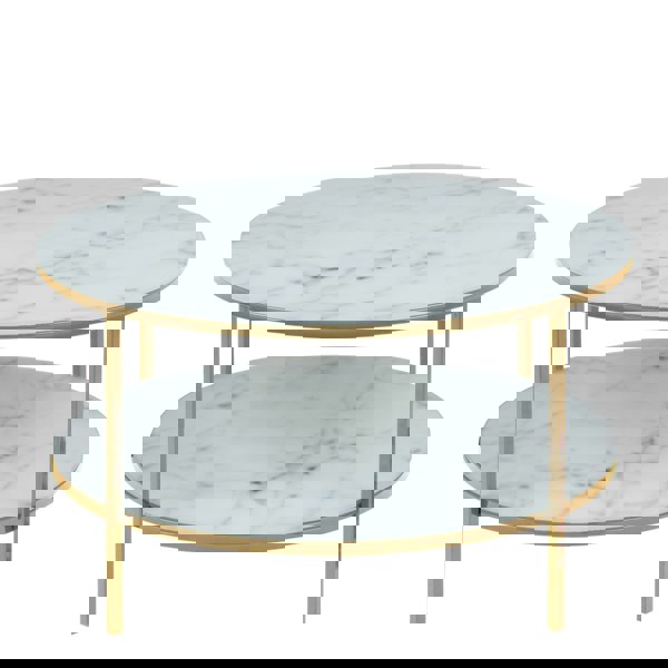 Furniture To Go Alisma Round Coffee Table with Marble Effect Glass Top & Gold Legs
