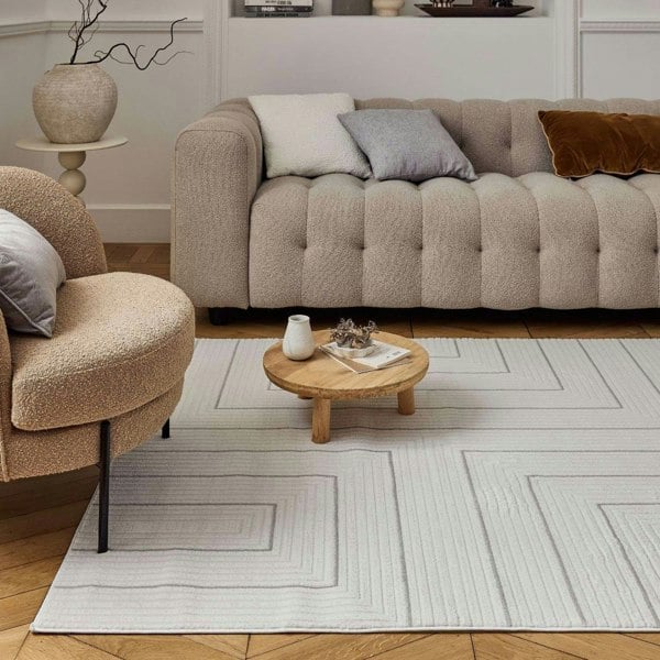 Geometric Living Room rug, grey-cream colours, stain-resistant and non-shedding