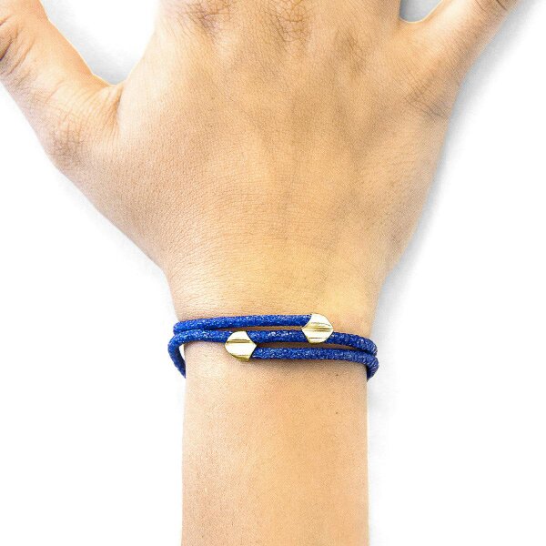 Anchor & Crew Azure Blue Conway 9ct Yellow Gold and Stingray Leather Bracelet