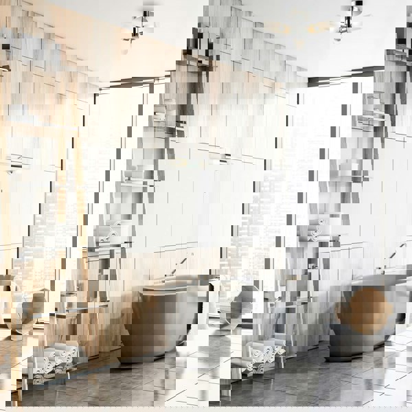 Modern Chrome IP44 Rated Bathroom Ceiling Light with Tubular Glass Shades Image 6