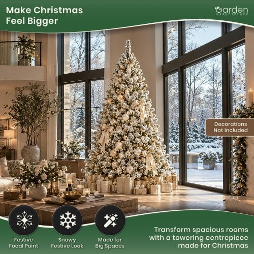 Flocked Woodcote Spruce Christmas Tree 3m – Snow Effect Tree with 2230 Tips, Hinged Branches & Metal Stand