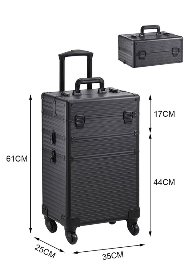 Living and Home 3 in 1 Professional Removable Cosmetic Makeup Train Case Black