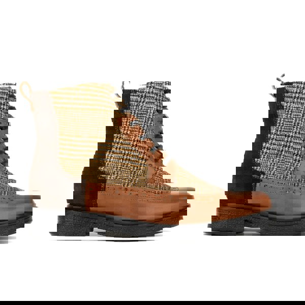 Embassy London Hatter - Tan & Brown Check - Women's Leather Ankle Lace-up Boot with check details