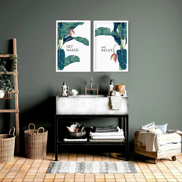 Prints for the bathroom walls | Set of 2 Tropical wall art