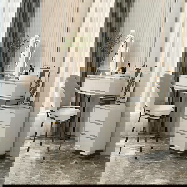 Dobson Dressing Table With LED Mirror, Cream Grey-Weilai Concept-Weilai Concept