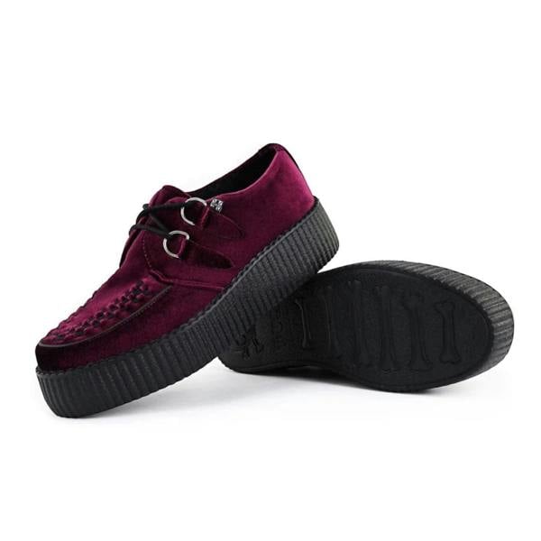 TUK Footwear TUK Viva High Creeper Burgundy Velvet Platform Lace-Up Goth Shoes - AV6802