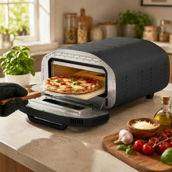 Electric Pizza Oven, Pizza Maker with 3 Knob Control and Ceramic Stone, Viewing Window, 2200W
