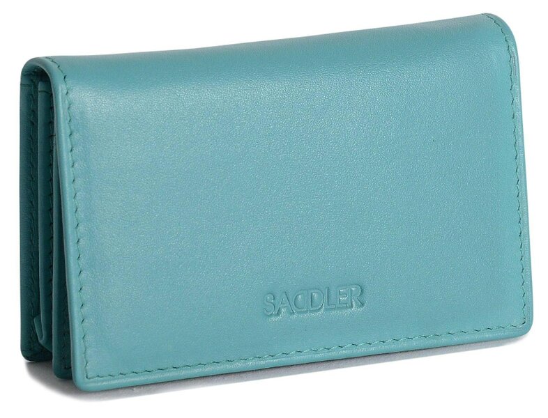 SADDLER JESSICA Leather Credit Card Holder with RFID Protection - 2 Sections and ID Window - Teal