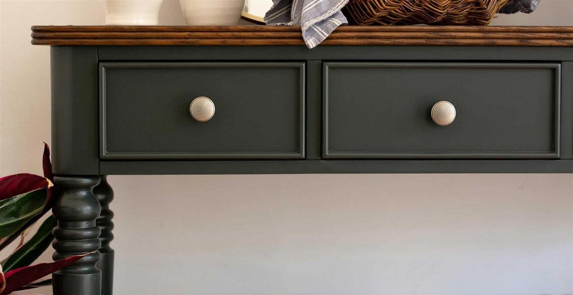Statement Furniture Queensbury Console Table with Drawers, Shelf and Oak Top