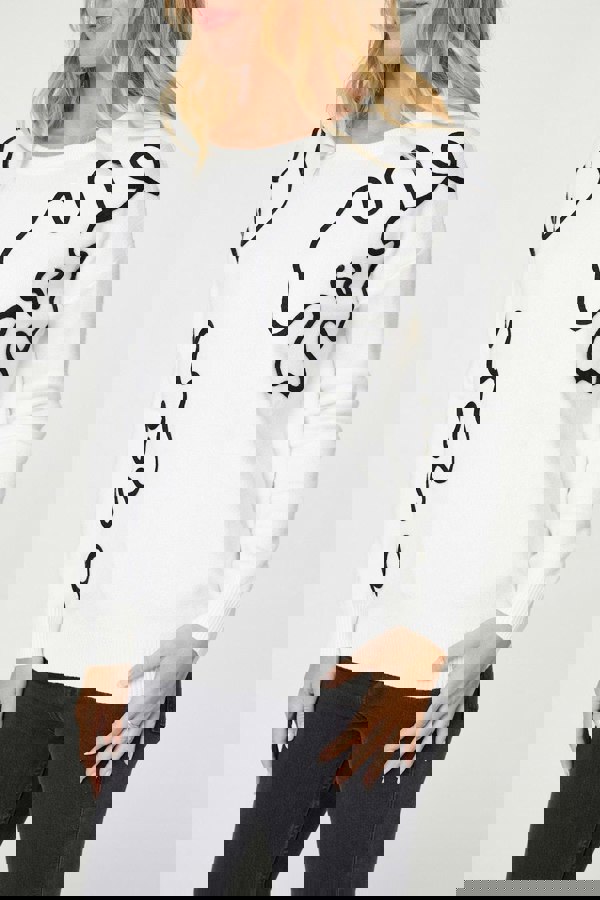 White | Abstract Print Scoop Neck Pullover
