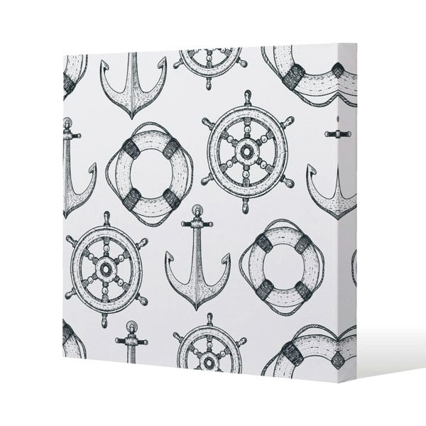 Benjamin Tate Design Anchor & Wheel Slim Style Canvas Print  60x60cm , 15mm Slim Real wood.