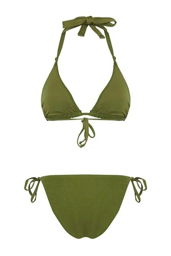 WOVCOR Knotted Triangle Covered Regular Waist Bikini Set