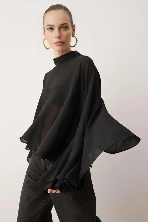 WOVCOR Unlined Boho Woven Blouse with Ruffles