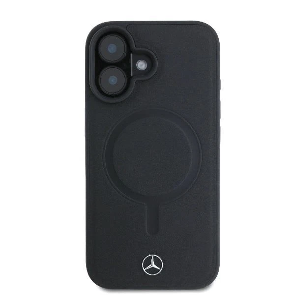 Mercedes Hard Textured and Plain Smooth Leather Case with MagSafe for iPhone 16 6.1" Black  - MEHMP16S23RBARK