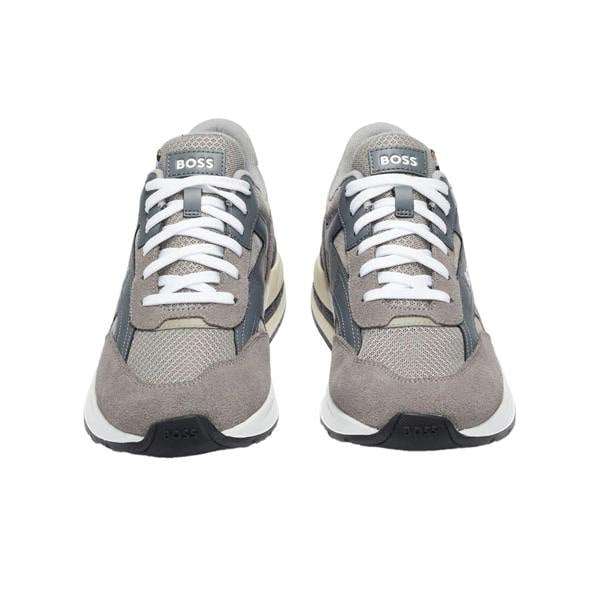 Boss Mens Kurt Leather Running Trainers - Grey - 