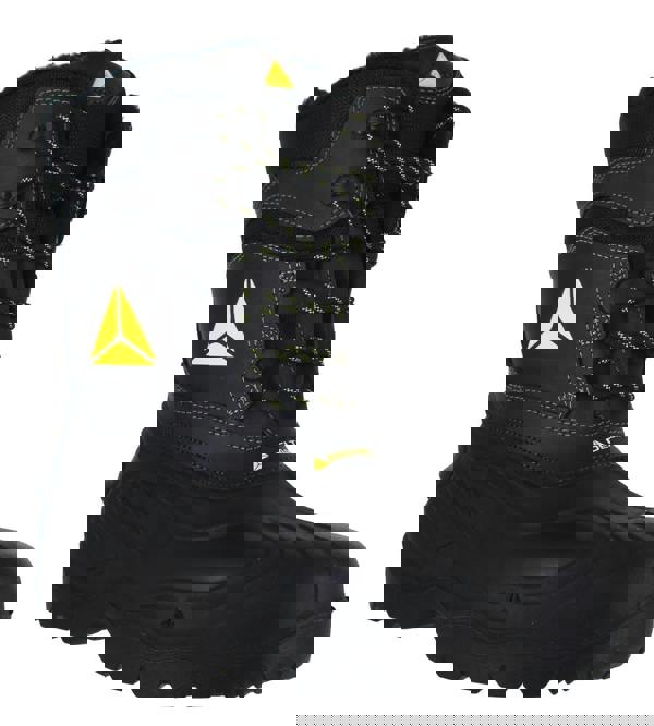 Delta Plus Delta-Plus Eskimo Mens Waterproof Tall Safety Composite Toe/Midsole Boots, black safety boots with yellow logo and durable construction.