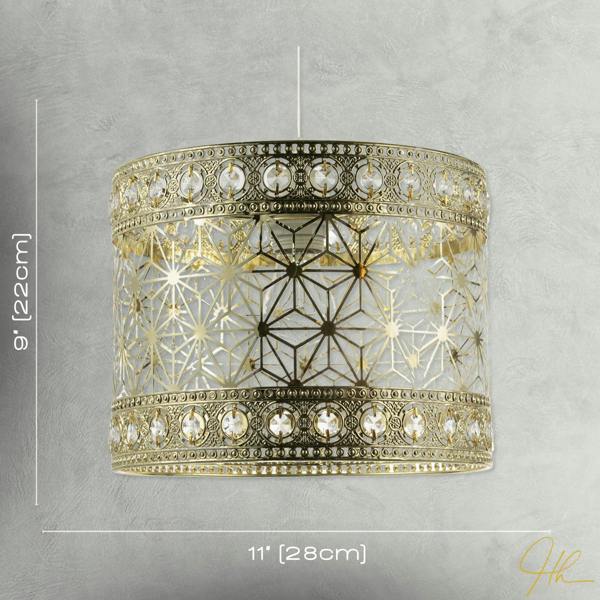 Moroccan Pendant Light Shade in Polished Gold with Clear Acrylic Beads Image 7