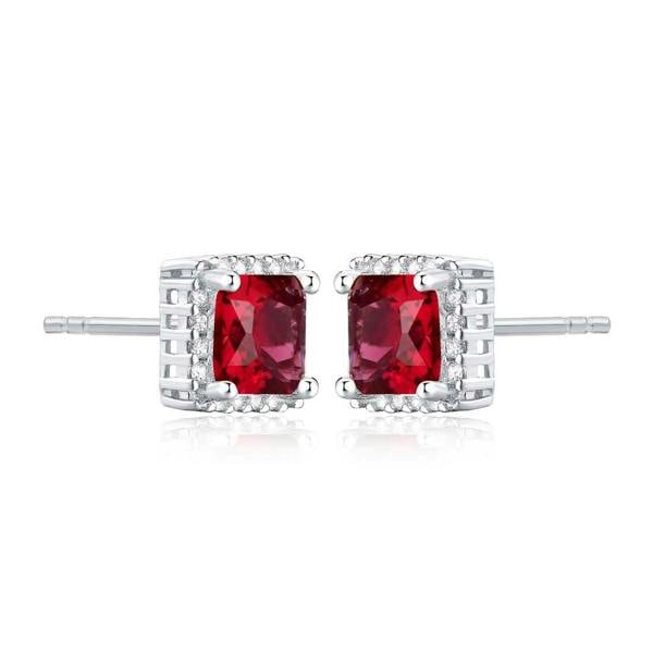 925 Sterling Silver Square Shaped Red Halo Stud Earrings for Women - namana.london