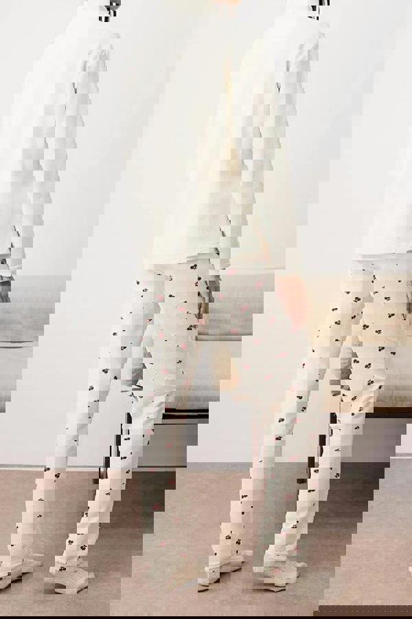 WOVCOR 2-Piece Cherry Patterned Zippered Soft Winter Waffle Knit Pajama Set