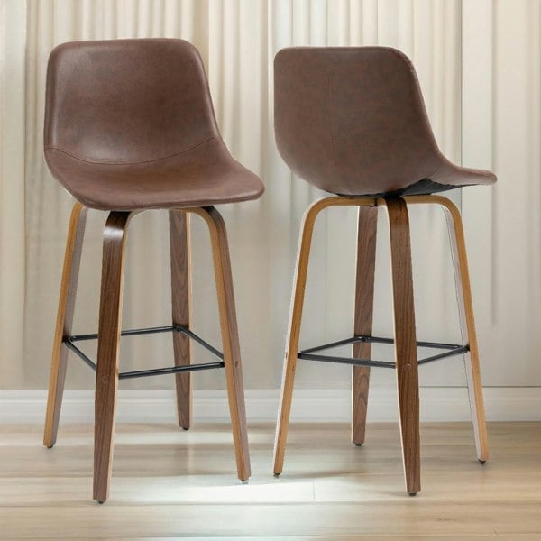 Rafaelo Mobilia Set of 2 Brown Bar Stools With Wooden Legs