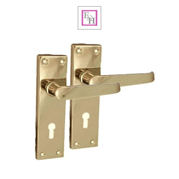 EDH Door Hardware Brass Door Handles Interior Door Lock Handles-Victorian Straight Lock Handlesx1.