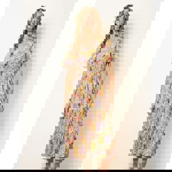 Blue Vanilla Floral Print Angel Sleeve Midi Dress