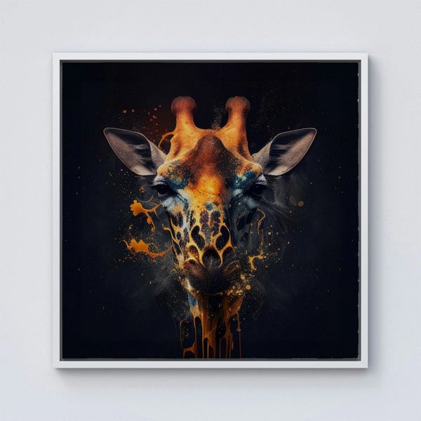 Warren Reed Golden Giraffe Face Splash Art Framed Canvas