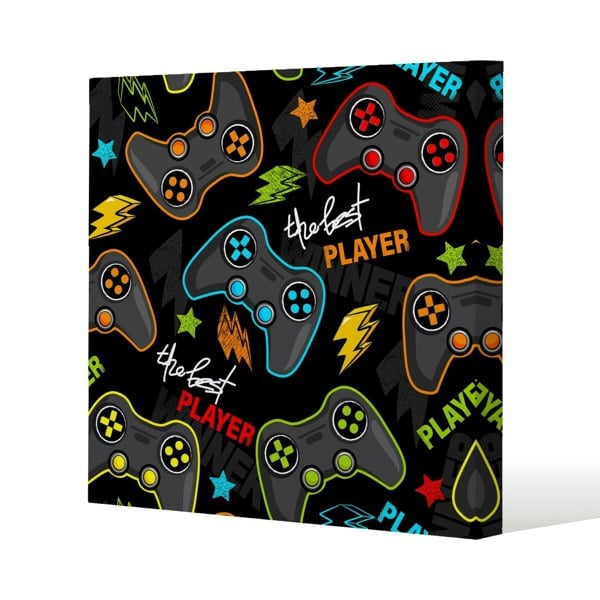 Benjamin Tate Design Joystick game Slim Style Canvas Print  20x20cm , 15mm Slim Real wood.