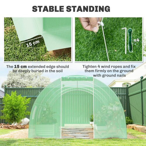 Outsunny 6 x 3 m Walk-in Polytunnel Greenhouse, Zipped Door, 8 Mesh Windows, Green