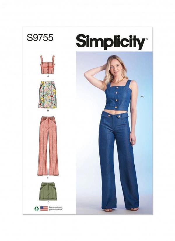 Simplicity Sewing Pattern 9755, Tops, Skirts, Trousers, Shorts for Women, H5 (6-8-10-12-14) - Intermediate