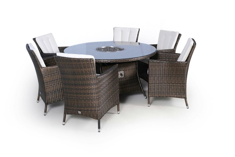 Giardino Savannah Fire Pit 6 Seater Round Rattan Dining Set