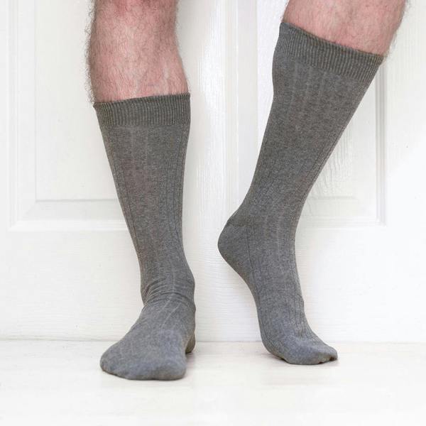 Jemsox 4 Pack - Premium Fine Ribbed Men’s Wedding & Formal Socks – Light Grey Marl