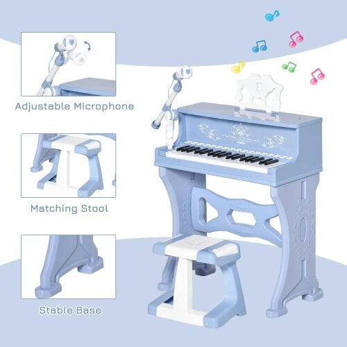 Bobobiy 37 Keys Kids Piano Mini Electronic Keyboard Light Kids Musical Instrument Educational Game Children Grand Piano Toy Set with Stool & (Blue)