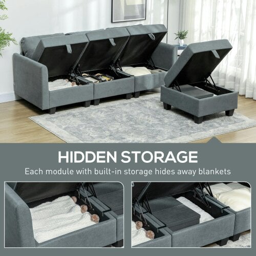 Wyld Haus Vinole Rado Fabric Dark Grey Modular L ShaFauxd Sofa With Built In Storage