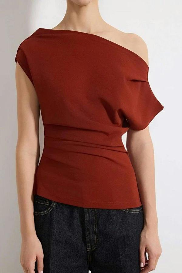 WOVCOR Draped One Shoulder Blouse