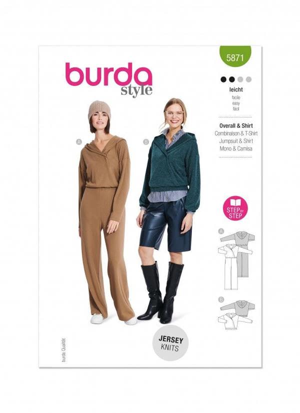 Burda Sewing Pattern 5871 Jumpsuits, Tops and Hoodies For Women, 8-18 (34-44) - Easy