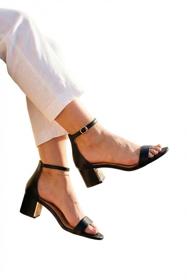 Luna Womens Gold Heel Ankle Strap Sandals - JET BLACK_wb