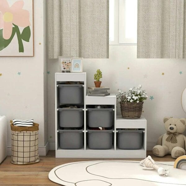 Bobobiy Toy Storage Organiser, Three-Layer Kids Toy Storage Units, with Removable Bins, for Ages 3-8 Years, Grey