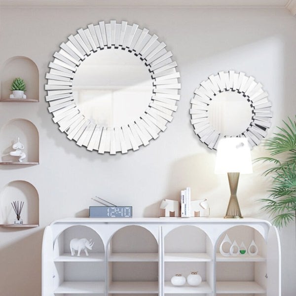 Comfy Living Decorative Round Sunburst Wall Mirror 60 or 80cm Unique 3D Effect Living Room